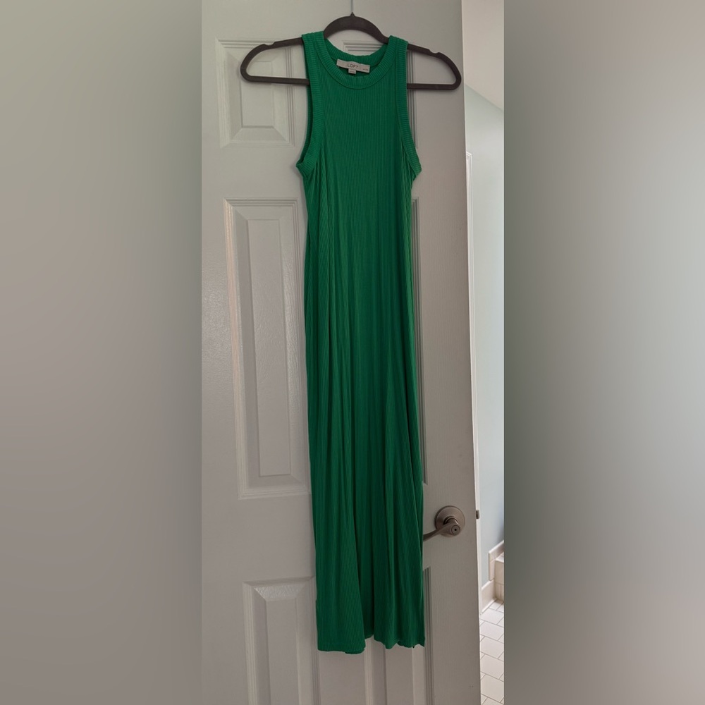 LOFT Green Ribbed sleeveless maxi dress